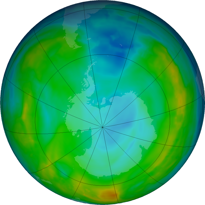 Antarctic ozone map for 29 June 2016